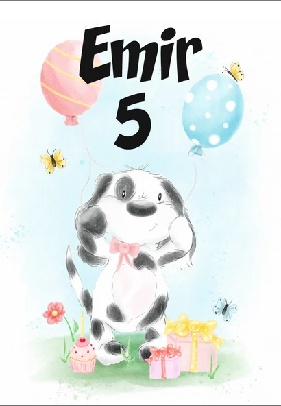 Sevimli köpek temalı Doğum Günü Afişi - 70x100 Cm ürün görseli