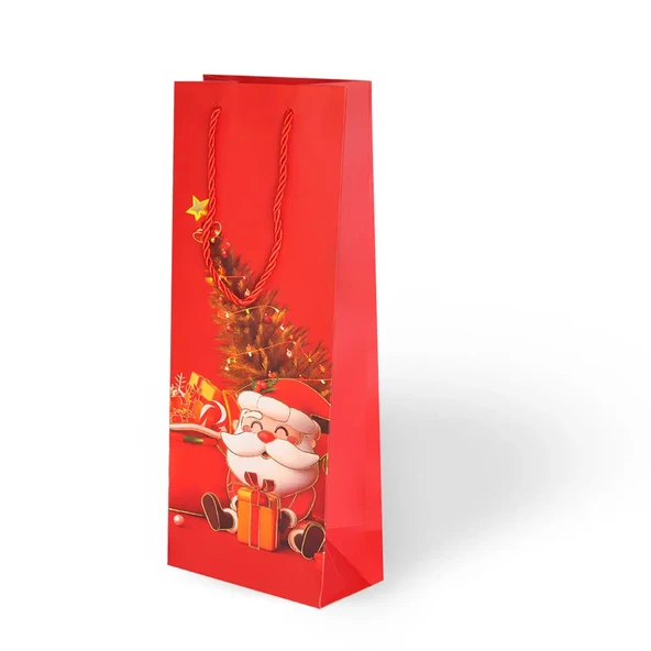 Yılbaşı Varak Baskılı Lüks Karton Çanta 12x35 - Kırmızı - 4