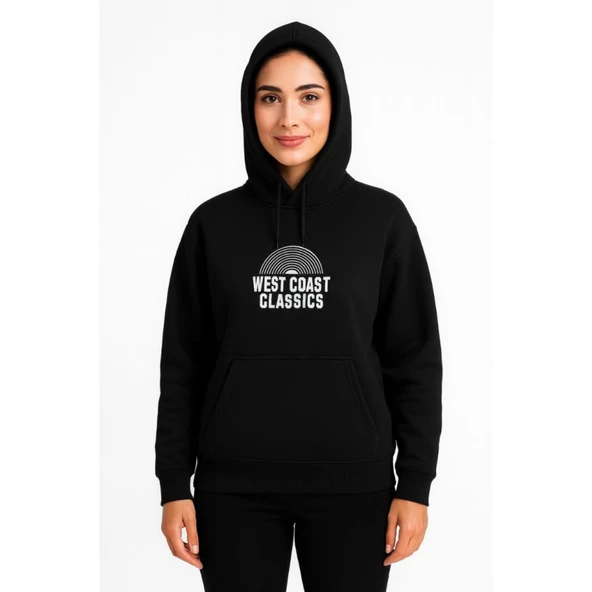 Lucky Life Üç İplik Kapüşonlu Ön Ve Arka Baskılı SweatShirt Hoodie - Siyah - 2