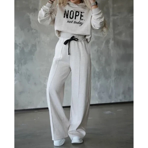 Lucky Life Kadın Uzun Kollu Nope Baskılı Beli Ribanalı Ikili Takım - 4