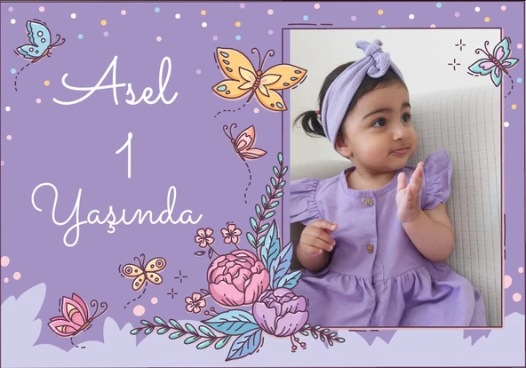 Mpr Kelebekler Temalı Doğum Günü Afişi - 100x150 Cm ürün görseli