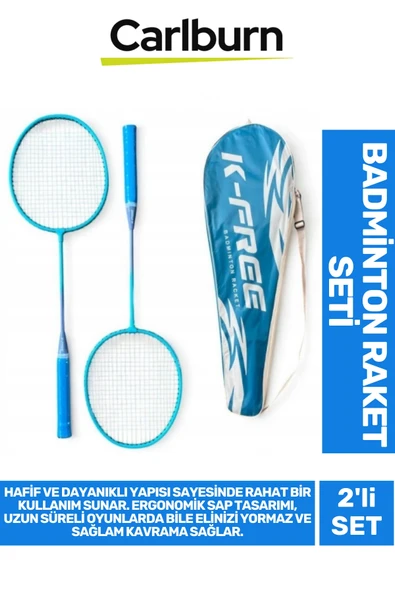 PremiumHafif Dayanıklı Telli Sağlam Ergonomik Saplı Eli Yormaz Kavrama 2'li Badminton Raket Seti - 1