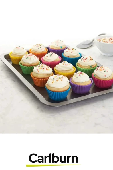 Özel Esnek Yapışmaz Yüksek Isıya Dayanıklı Yıkanabilir Fırın 12'li Silikon Kek Muffin Cupcake Kalıbı - 2