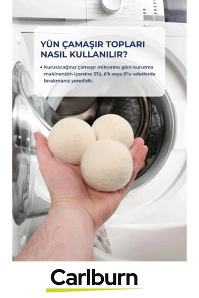 Kırışıklık Azaltıcı Çabuk Kuruma Sağlayan Doğan Sürtünme Engelleyici 3'lü Yün Kurutma Topu Seti - 2