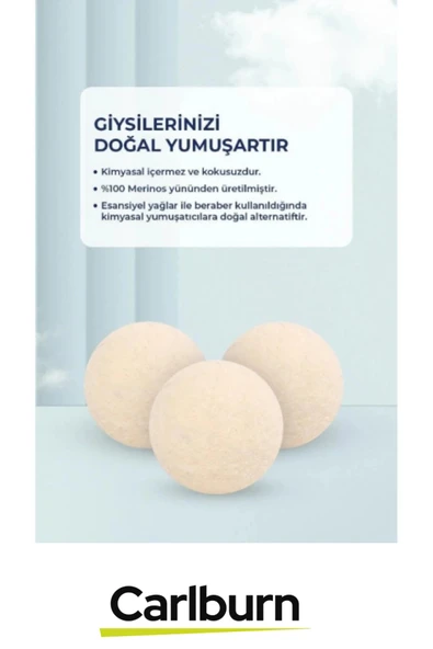 Kırışıklık Azaltıcı Çabuk Kuruma Sağlayan Doğan Sürtünme Engelleyici 3'lü Yün Kurutma Topu Seti - 4