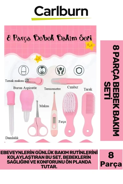 Özel Üretim Fırça Tırnak Makası Cımbız Termometre Aspiratör Damlalık 8 Parça Bebek Bakım Seti
