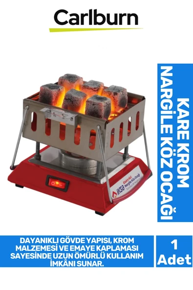 Premium Seri Açma Kapama Düğmeli Dayanıklı Emaye Kaplama Kare Krom Elektrikli Nargile Köz Ocağı