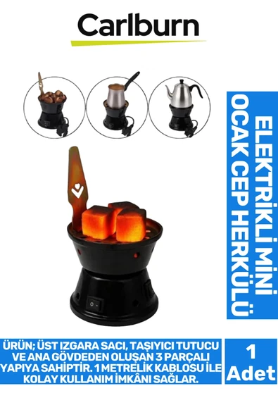 Premium Açma Kapama Düğmeli Dayanıklı Emaye Kaplama Elektrikli Mini Ocak Cep Herkülü