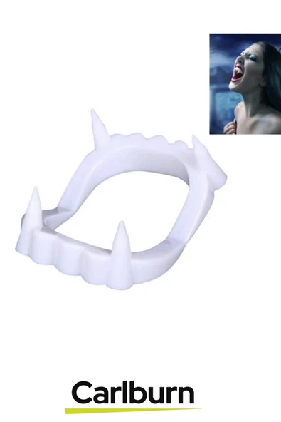 Özel Üretim Kostüm Parti Halloween Cadılar Bayramı Esnek Beyaz Renk Çift Damak Takma Vampir Dişi - 2