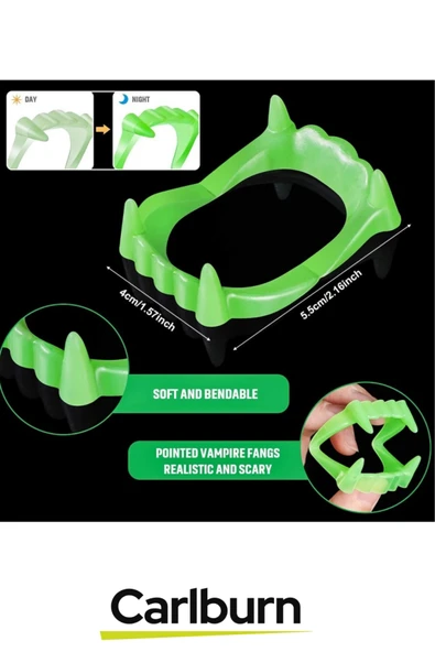 Özel Üretim Cadılar Bayramı Kostüm Partisi Fosforlu Karanlıkta Işıldayan Çift Damak Takma Vampir Diş - 3