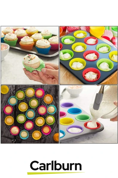 Özel Esnek Yapışmaz Yüksek Isıya Dayanıklı Yıkanabilir Fırın 12'li Silikon Kek Muffin Cupcake Kalıbı - 5