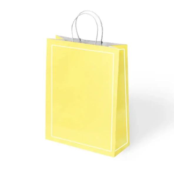 Sarı Makaron Büküm Saplı Kraft Çanta 25x31cm