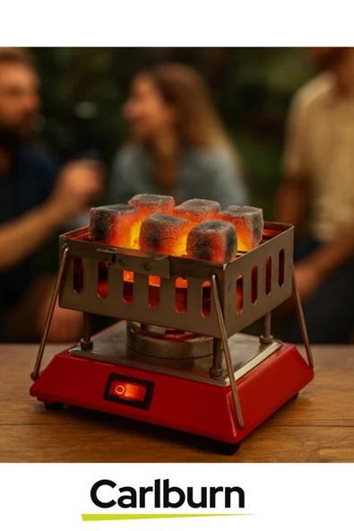 Premium Seri Açma Kapama Düğmeli Dayanıklı Emaye Kaplama Kare Krom Elektrikli Nargile Köz Ocağı - 2