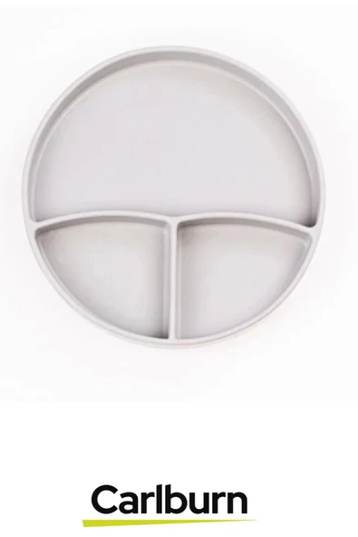 Özel Üretim BPA İçermeyen Kaymaz Önlük Diş Kaşıyıcı Kaşık Vakumlu Tabak 3’lü Silikon Gri Yemek Seti - 4