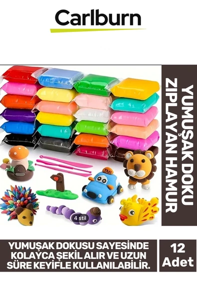 Özel Üretim Esnek Yumuşak Doku Dağılmayan Kıvamlı Zıplayan Hamur Karışık Renk 90 gr x 12 Adet