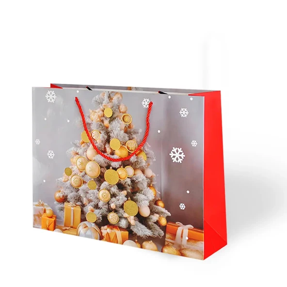32x26 Lüks Pearl Karton Çanta Varak Baskılı -Yılbaşı Temalı- - 3