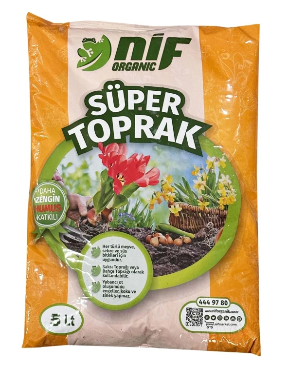 Nif Organik Süper Toprak Çiçek Bitki Fide Toprağı 5 LT