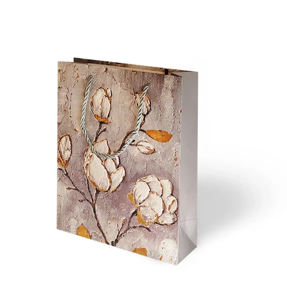 18x24 Lüks Karton Çanta Varak Baskılı -Çiçek Temalı- - 4