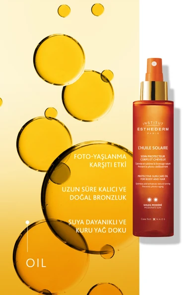 Esthederm Sun Oil Moderate Sun Foto Yaşlanma Karşıtı SPF30 Güneş Koruyucu Bronzlaştırıcı Kuru Yağ 150ML - Resim 3