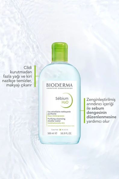 Bioderma Sebium H2O Karma, Yağlı ve Akne Eğilimli Ciltler için Micellar Makyaj Temizleme Suyu 500 ml - Resim 3