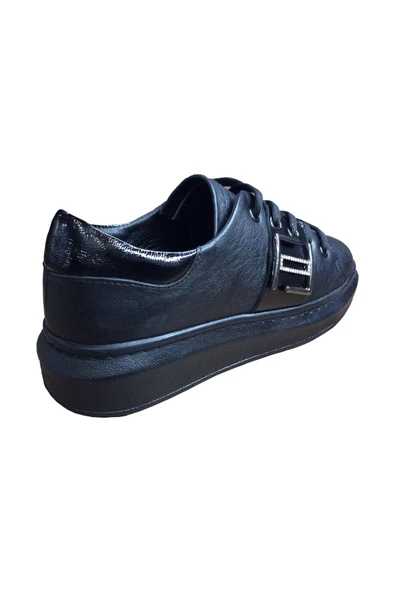 2010 Womenly Style Siyah Tokalı Kadın Günlük Ayakkabı % 100 Hakiki Deri - 4