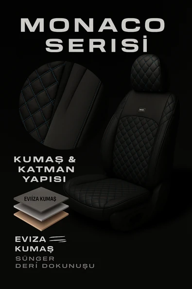 Volkswagen Tiguan 2007-2011 – Ticari Araç 2+1 Uyumlu Monaco Serisi Eviza Koltuk Kılıfı – Siyah, Kolay Montaj - Resim 11