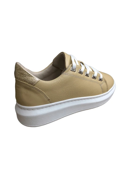 2010 Womenly Style Bej Kadın Günlük Ayakkabı % 100 Hakiki Deri - 4