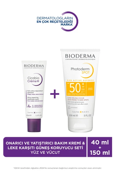 Bioderma Onarıcı, Yatıştırıcı Bakım Kremi & Leke Karşıtı Yüksek Korumalı Yüz ve Vücut Güneş Kremi 2'li Set