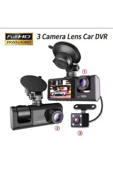 3 Kanal Araba DVR HD 1080P 3 Lensli Araç İçi KameraÜç Yönlü Kamera DVR araç kamera - 1
