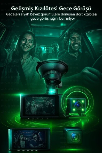 Wifi 1080p Araç içi 3 Kameralı Lcd Ekranlı Gece Görüşlü , Gsensör , Geri Görüş Kamera - 2
