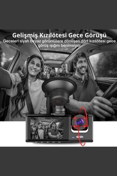 Siyah 1080p Araç içi 3 Kameralı Lcd Ekranlı Gece Görüşlü , Gsensör , Geri Görüş Kamera - 2