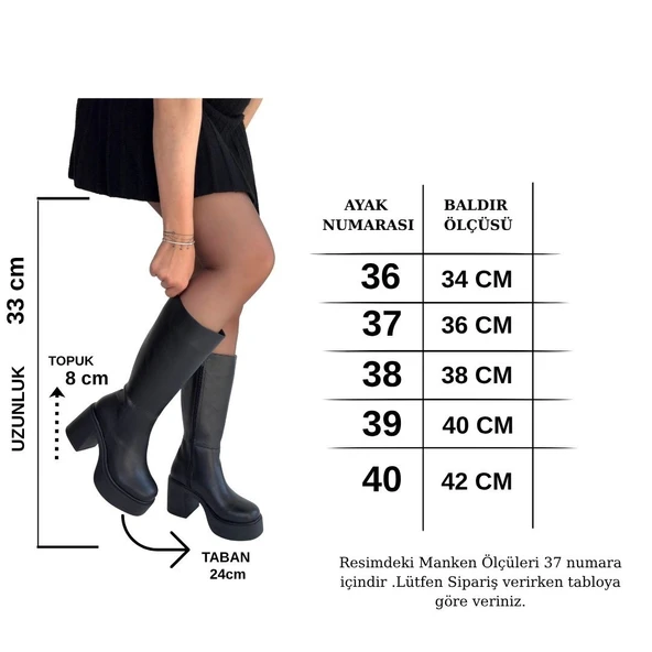 Pabucmarketi Siyah Fermuarlı Kadın Topuklu Çizme - 5
