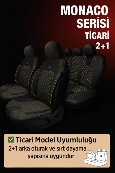 Tegin Üniversal Ticari Araç 2+1 Uyumlu Monaco Serisi Eviza Koltuk Kılıfı – Siyah, Kolay Montaj - 7