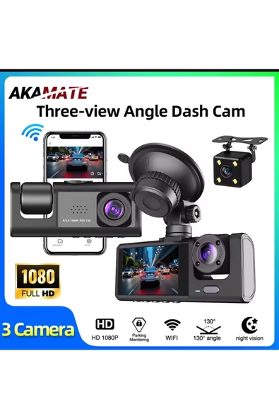 3 Kanal Araba DVR HD 1080P 3 Lensli Araç İçi KameraÜç Yönlü Kamera DVR Kaydedici Video - 1