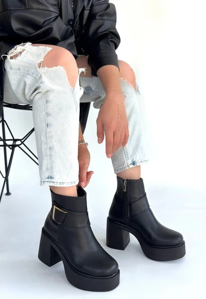 Pabucmarketi Siyah Fermuarlı Kadın Topuklu Bot - 2