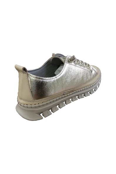 2010 Womenly Style Bej-Altın Kadın Günlük Ayakkabı % 100 Hakiki Deri - Resim 4