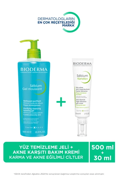 Bioderma Sebium Kerato Karşıtı Bakım Kremi 30ml & Yüz Vücut Temizleme Jeli 500ml ürün görseli