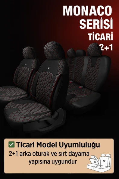 Ford Transit Connect 2018-2023 Hafi̇f Ti̇cari̇ – Ticari Araç 2+1 Uyumlu Monaco Serisi Eviza Koltuk Kılıfı – Siyah, Kolay Montaj - Resim 8
