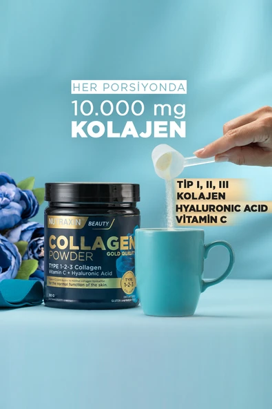 Nutraxin Beauty Collagen Gold Quality Powder 300 gr - Tip 1,2,3 Kolajen, Vitamin C, Hyalüronik Asit ürün görseli 1