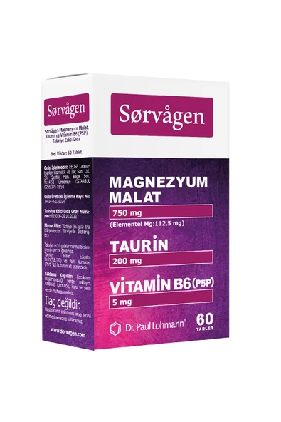 Sorvagen Magnezyum Malat, Taurin Ve Vitamin B6 (p5p) 60 Tablet ürün görseli 1