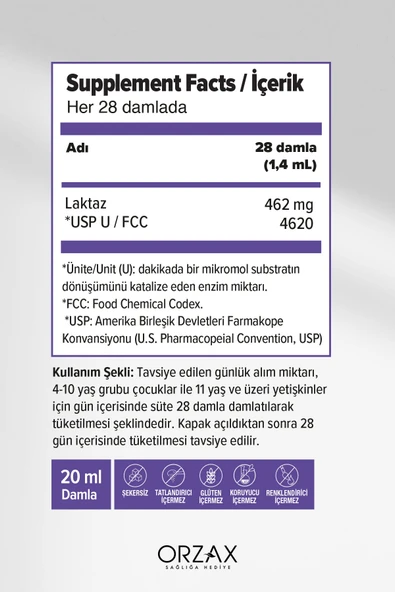 Orzax Enzymes Lactase Damla 20 ml - Resim 2