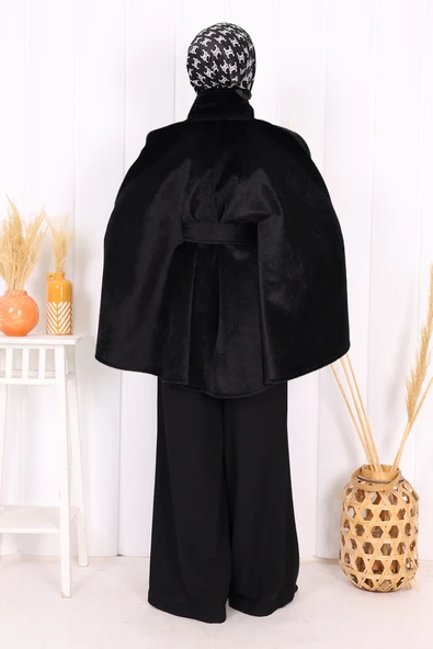 Düğme Detaylı Panço 70060 Siyah - Resim 5