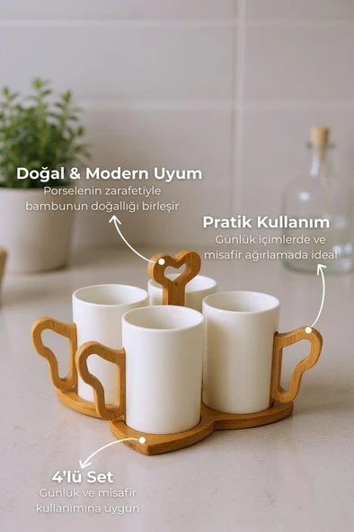 Bambum Fugu - Bambu Standlı 4'lü Kupa Seti - Resim 4