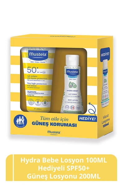 Mustela Hydra Bebe Losyon 100ml Hediyeli SPF 50+ Güneş Koruyucu Tüm Cilt Tipleri Bebek Çocuk Yetişkin 200ml ürün görseli 1
