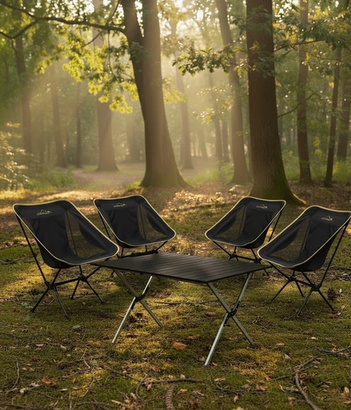 Yek Outdoor 4 Kişilik Kamp Masası ve Sandalye Seti - Siyah