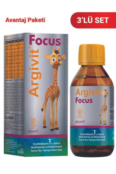Argivit Focus Fosfotidilserin, L-arjinin, Multivitamin Ve Multimineral içeren Şurup 3’lü Paket 150 ml ürün görseli 1