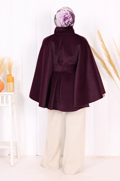 Düğme Detaylı Panço 70060 Mor - 6