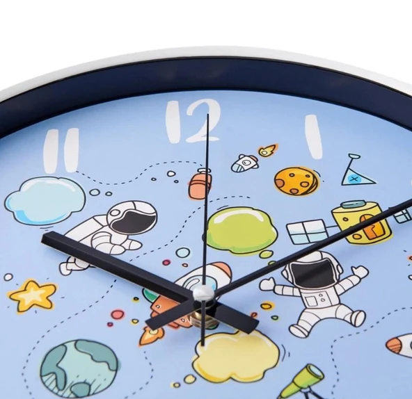uzay temalı Duvar Saati  MAVİ RENK ÇOCUK SAATİ - 3