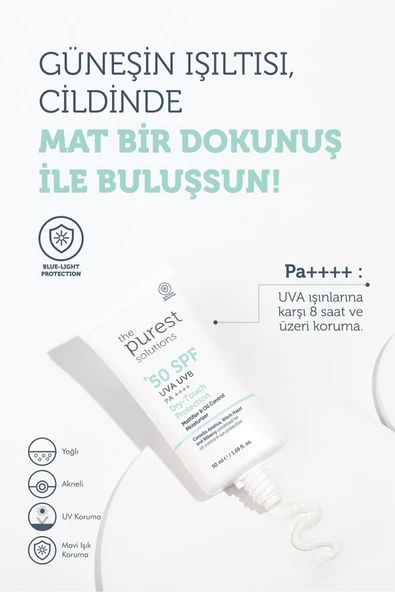 The Purest Solutions Yağlı Ve Karma Ciltler Için Matlaştırıcı Güneş Koruyucu Krem Spf 50, 50 Ml. - Resim 2