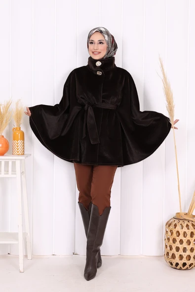 Düğme Detaylı Panço 70060 Koyu Kahve ürün görseli 1